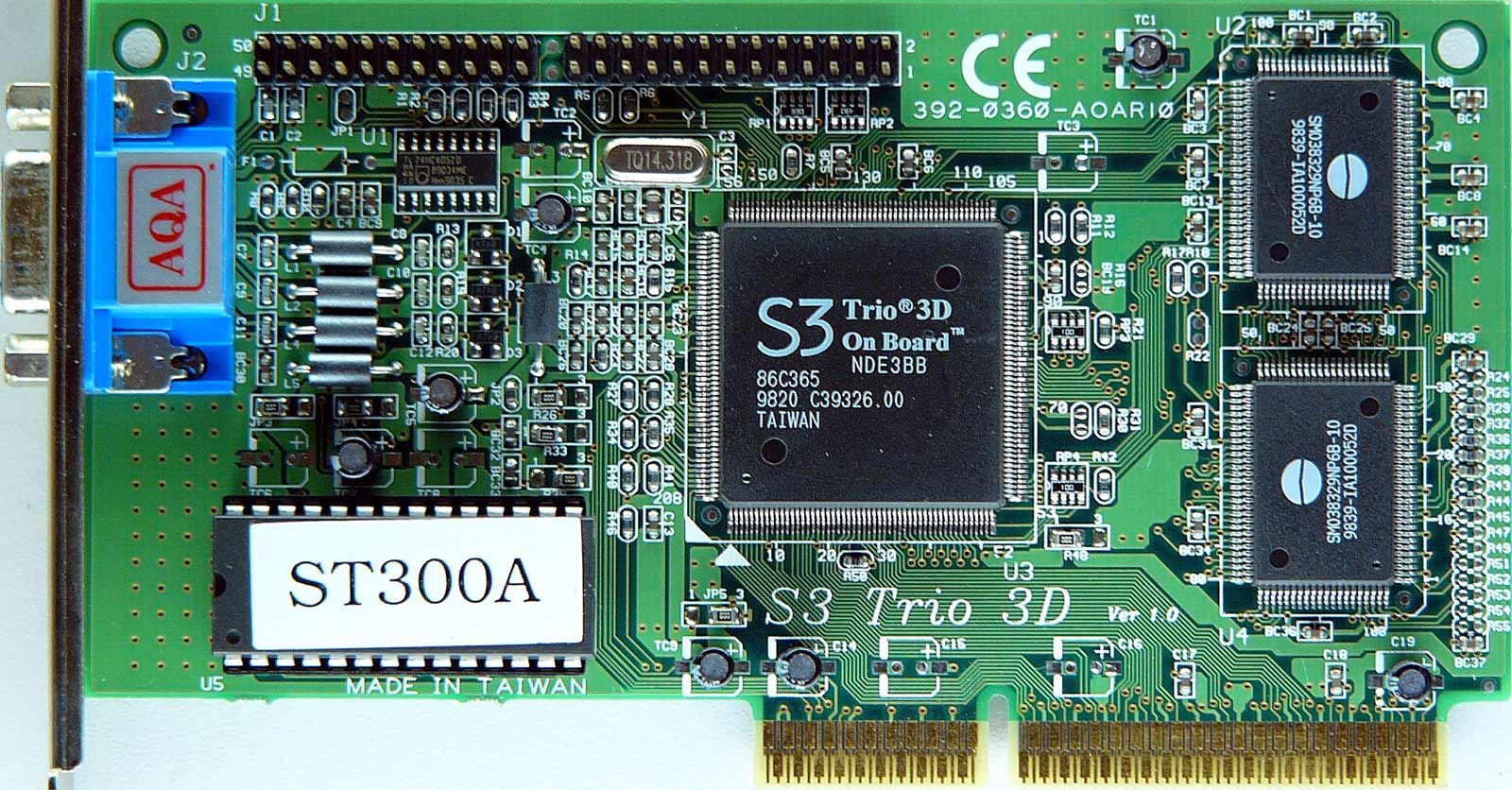 Grafische kaart S3 Trio 3D 4MB SDR AGP 1x 3.3V VGA APAC ST300A